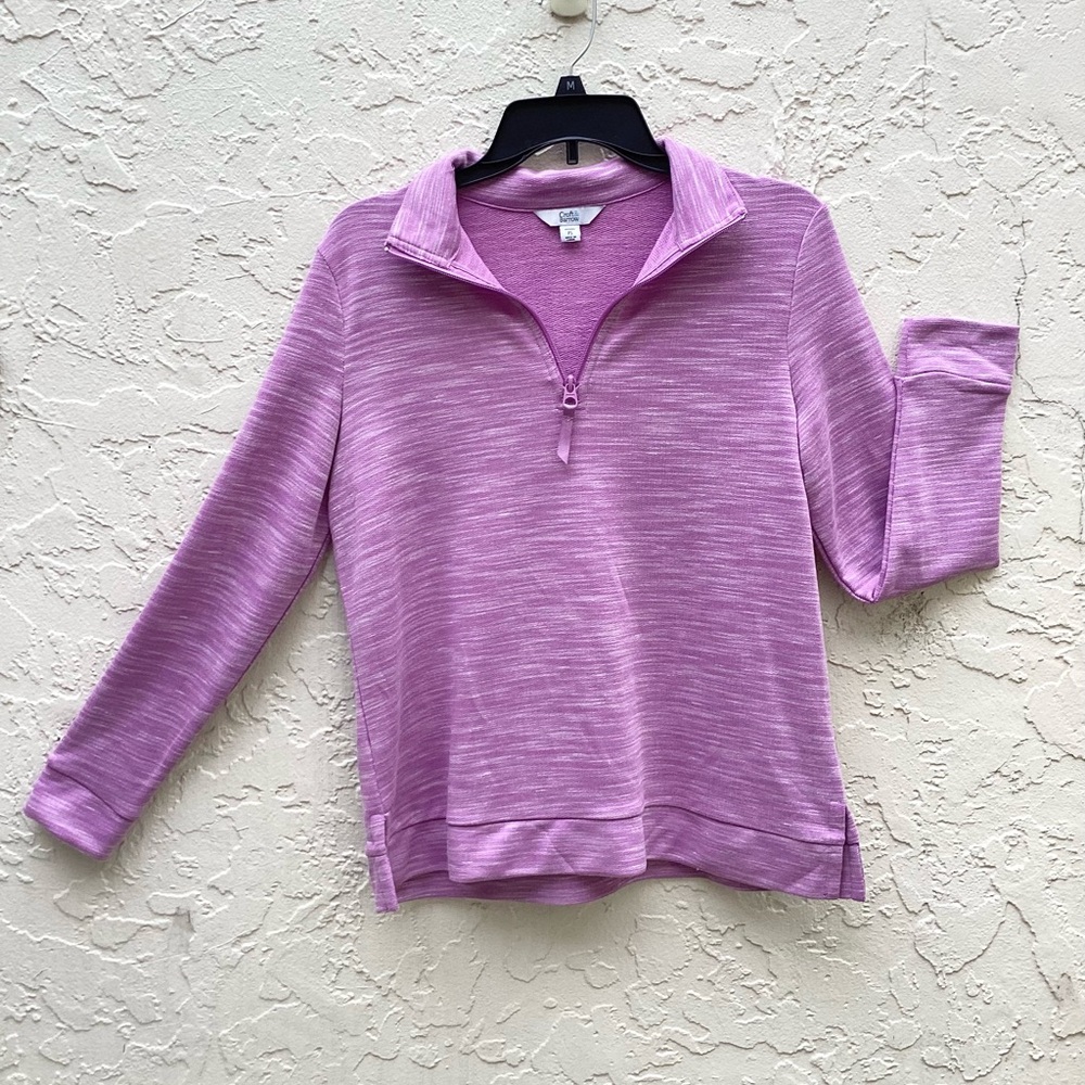 Croft & Barrow Top Zipper Turtleneck Pullover Purple Silver Stripes - Picture 3 of 16